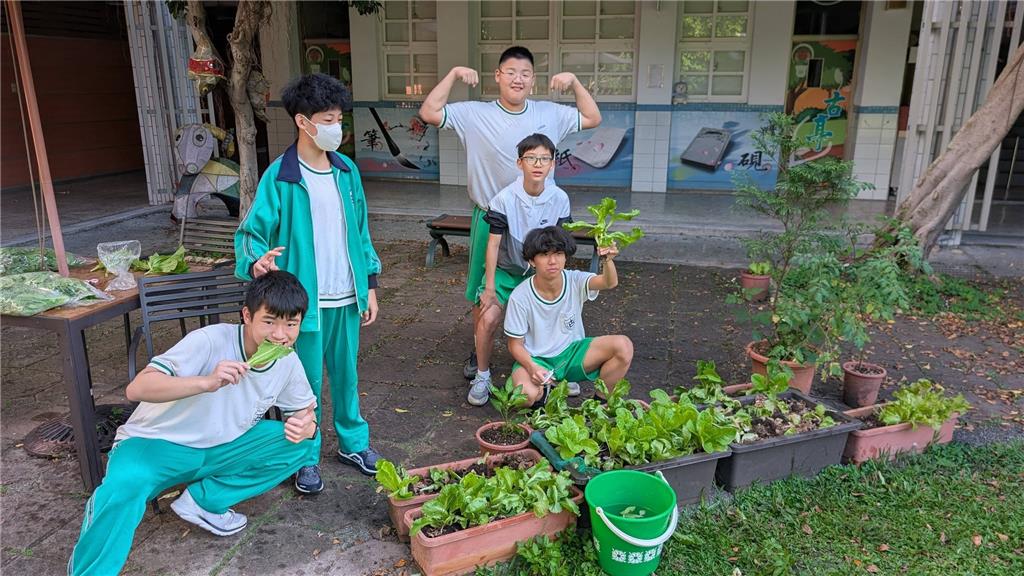 教育園丁的話圖片圖片三：隔宿露營當天一大早，與學生相約來採收新鮮蔬菜